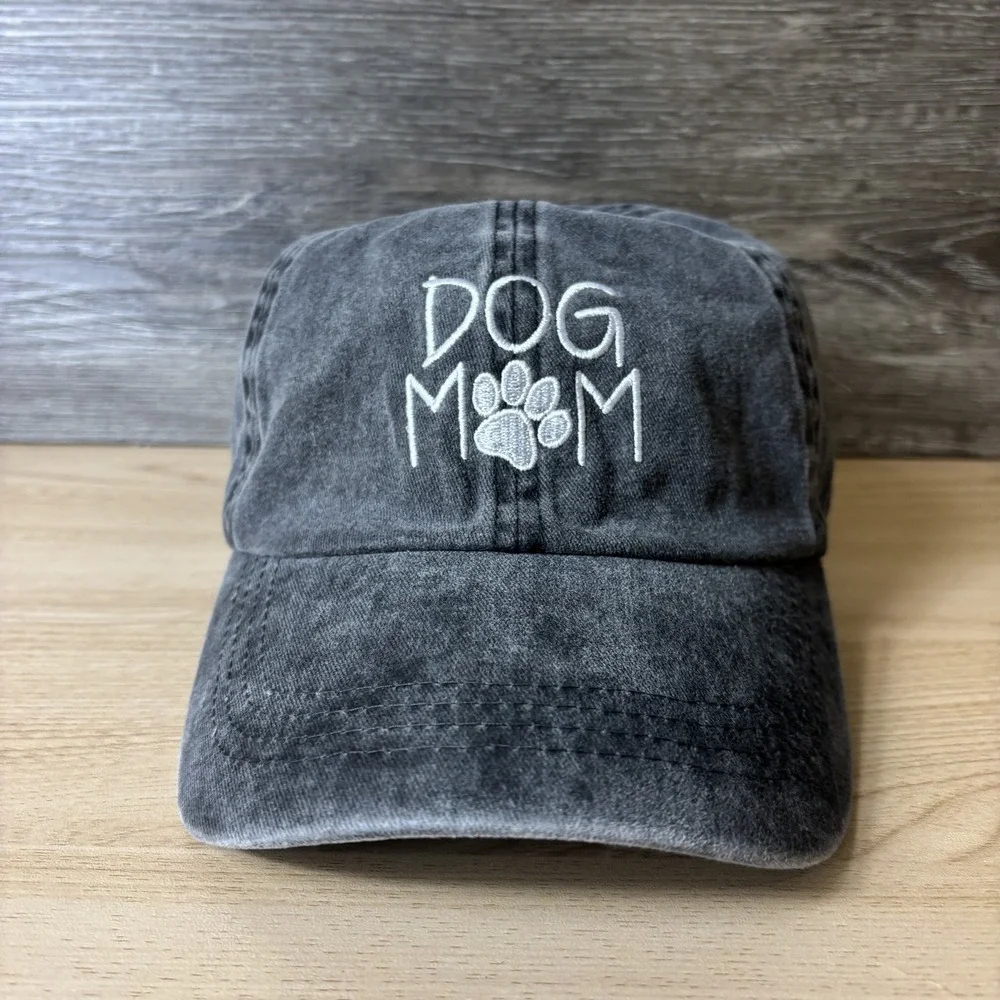 Dog Mom Hat Cap Strap Back Womens One Size Gray Embroidered Paw David and Young